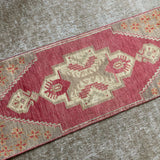 16” x 41” Vintage Turkish Oushak Mat Rug Muted Red, Tan and Apricot