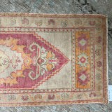 1’6 x 3’11 Vintage Turkish Oushak Rug Muted Red, Beige & Apricot '4549