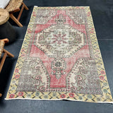 4’4 x 6’10 Vintage Turkish Oushak Carpet Muted Pastels