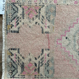 1’6 x 3’2 Vintage Turkish Oushak Rug Muted Pink, Gray & Charcoal