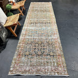3’5 x 13’7 Classic Antique Malayer Runner Muted Turquoise Blue, Copper & Gray SB