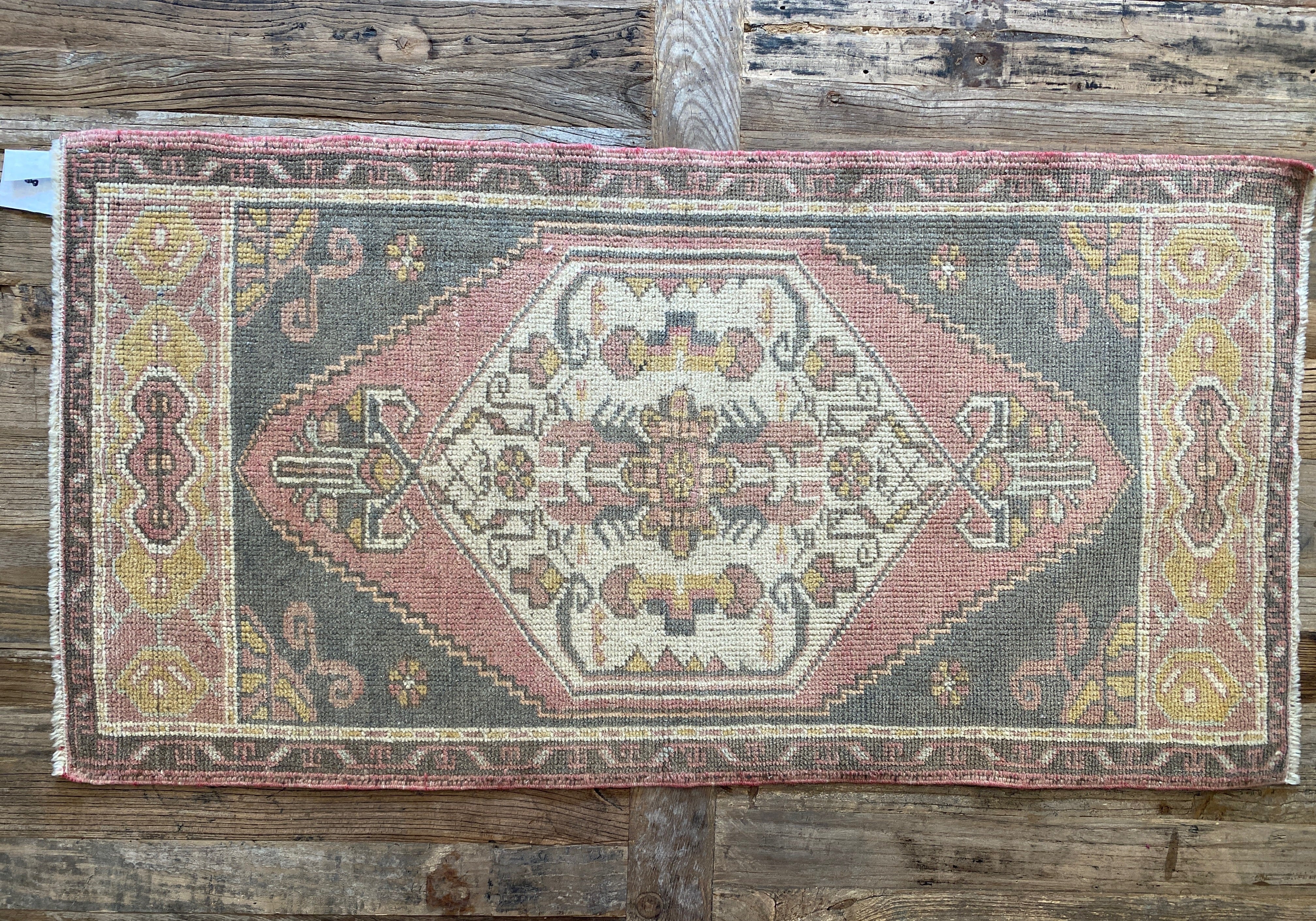 1’11 x 3’8 Vintage Oushak Runner Muted Gray, Blush & Gold '4568 Linda's Barn