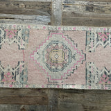 1’6 x 3’2 Vintage Turkish Oushak Rug Muted Pink, Gray & Charcoal