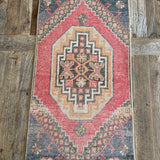 1’5 x 3’ Vintage Turkish Oushak Rug Muted Red, Black & Apricot '4800
