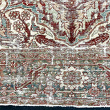 8’2 x 11’2 Classic Vintage Heriz Rug Muted Sea Blue, Red & Clay