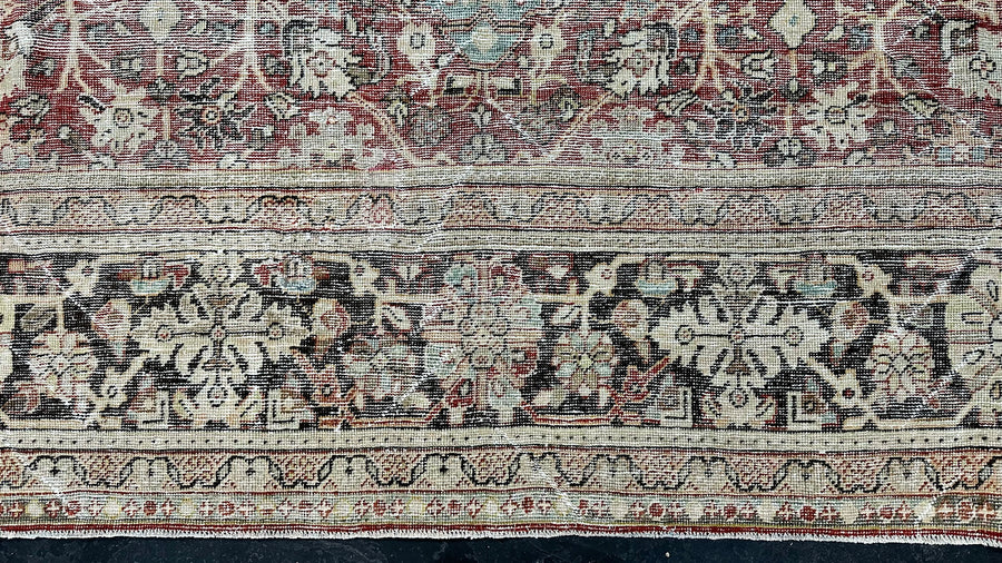 9’6 x 13’1 Classic Antique Rug Muted Warm Red, Black & Beige
