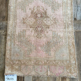 1’8 x 2’5 Antique Turkish Oushak Rug Muted Gray, Camel Beige & Pale Pink '4852