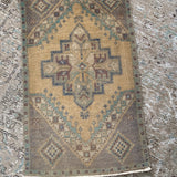 Hold for CSULLIVAN*1’10” x 3’ Vintage Turkish Oushak Mat Rug Muted Pale Salmon, Teal + Gray
