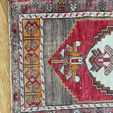 20” x 37” Vintage Oushak Rug Muted Red, Light Brown and Orange