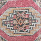 1’5 x 3’ Vintage Turkish Oushak Rug Muted Red, Black & Apricot '4800
