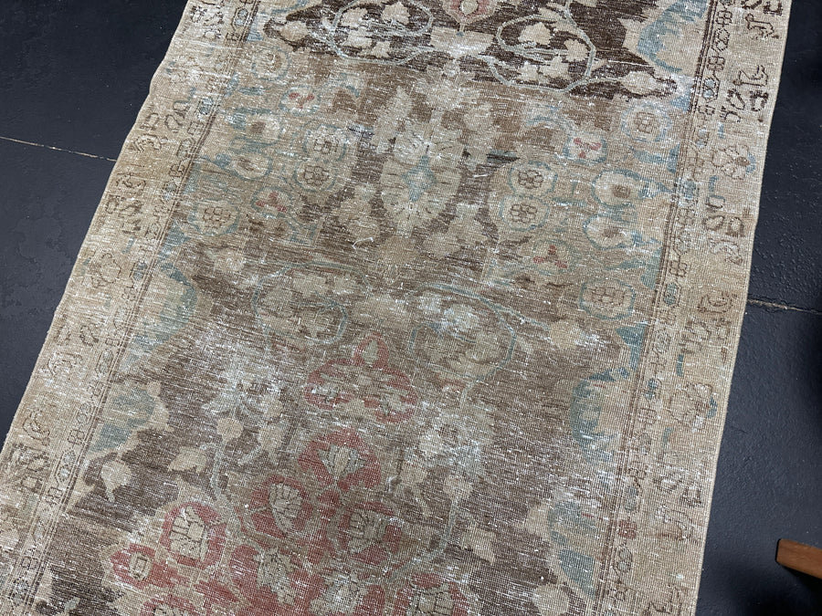 3’8 x 10’2 Classic Vintage Runner Muted Gray-Beige, Turquoise, Brown & Salmon