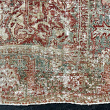 9’4 x 12’10 Classic Vintage Heriz Rug Muted Teal, Red & Gray