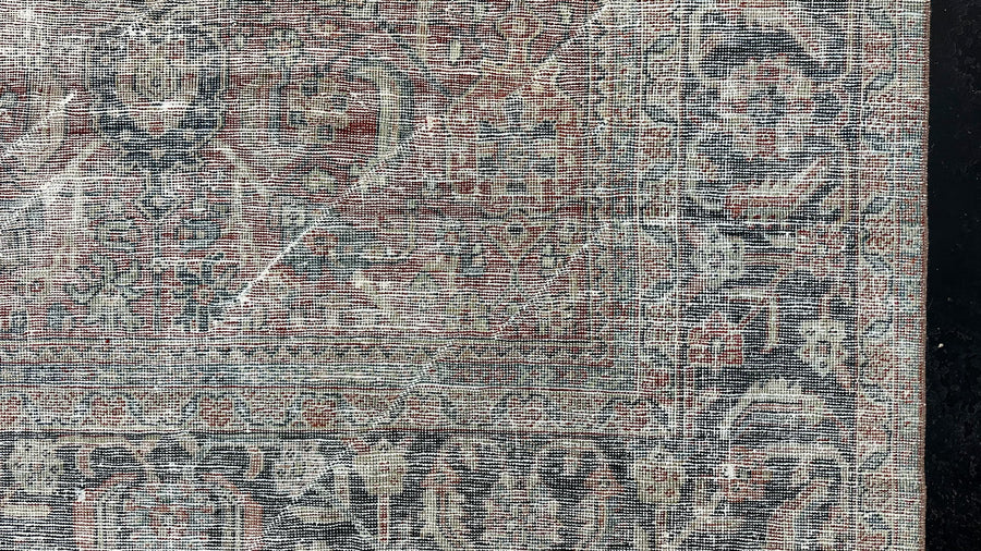 9’ x 12’5 Classic Antique Sultanabad Rug Muted Navy Blue, Red & Gray