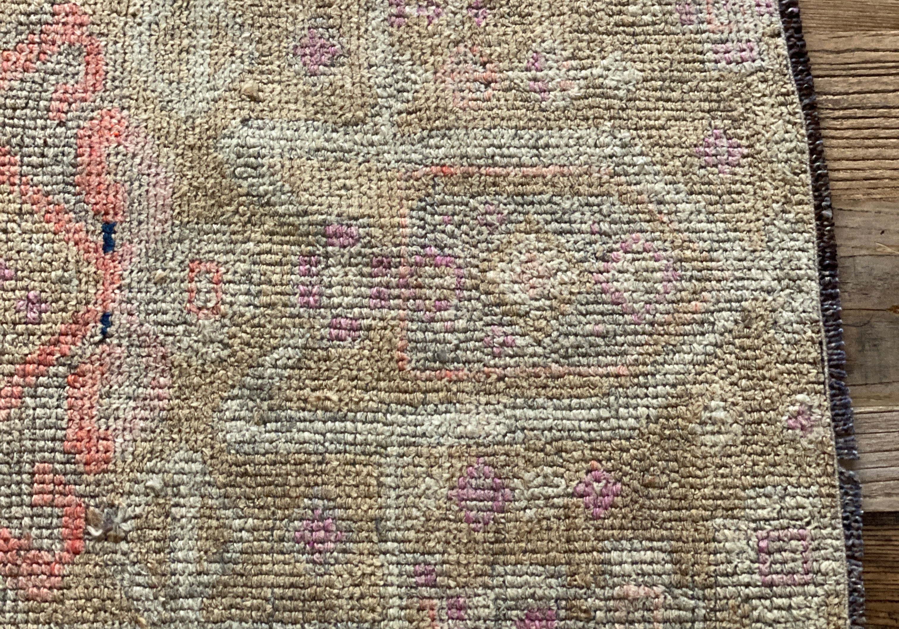 1’9 x 3’2 Vintage Turkish Herki Rug Muted Camel, Gray and Salmon '3848 Linda's Barn