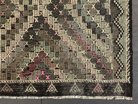7 x 12 Cicim (jijim) Carpet Large Vintage Turkish Bohemian Kilim Rug Muted Pastels