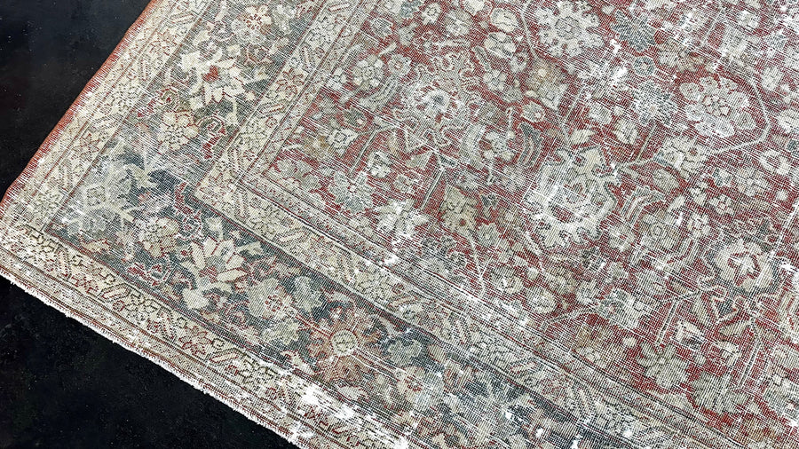 9’2 x 12’4  Classic Antique Rug Muted Gray, Red + Slate Blue