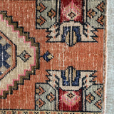 1’7 x 2’9 Vintage Turkish Oushak Mat Rug Muted Copper, Red + Periwinkle Blue SB