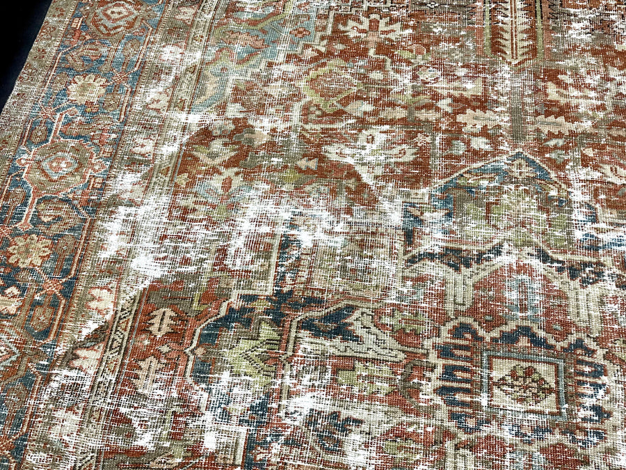 9’4 x 12’ Classic Vintage Rug Muted Copper, Blues, Greens SB