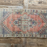 1’7 x 3’3 Vintage Oushak Runner Muted Mint, Navy & Pale Red
