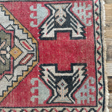 1’8 x 3’ Vintage Turkish Oushak Rug Muted Red, Black & Gray '4579