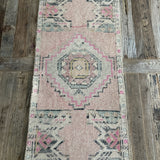 1’6 x 3’2 Vintage Turkish Oushak Rug Muted Pink, Gray & Charcoal