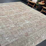 9’5 x 12’5 Classic Antique Rug Muted Turquoise Blue, Red & Gray