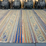 6 x 7 Jijim (Cicim) Carpet Vintage Turkish Kilim Green, Blue + Orange Kilim