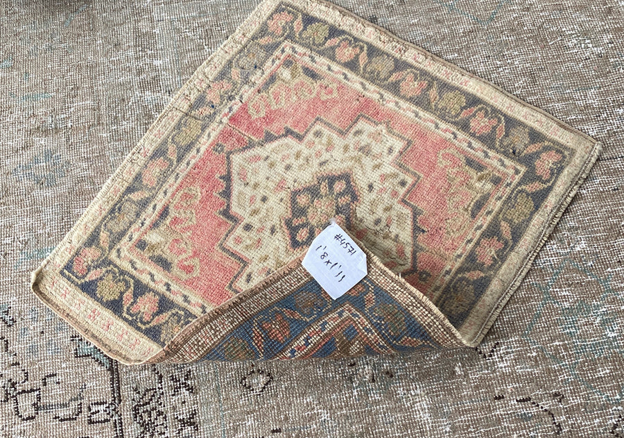 1’8 x 1’11 Antique Oushak Mat Muted Black, Red, Cream and Gold SB