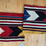 Set of 2 Vintage Turkish Kilim Pillows 16” x 16”  Wool Carpet Fragment 1970's (cover only)