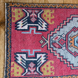 19” x 37” Vintage Oushak Rug Muted Red, Gray, Gold and Cream