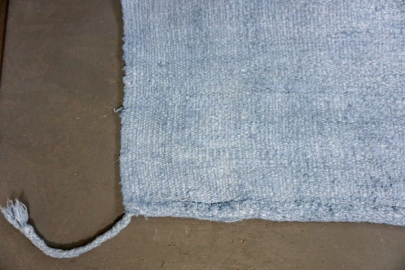 Hemp Kilim 6 x 12 Scandinavian Style MCM Indigo Blue Pure Organic Hemp Vintage Turkish