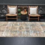 3’5 x 10’ Classic Vintage Runner Muted Turquoise Blue & Beige '5236