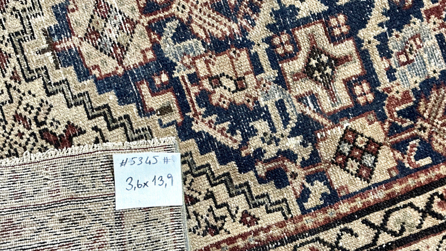 3’1 x 13’9 Classic Antique Runner Muted Navy Blue, Beige & Burgundy