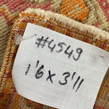 1’6 x 3’11 Vintage Turkish Oushak Rug Muted Red, Beige & Apricot '4549