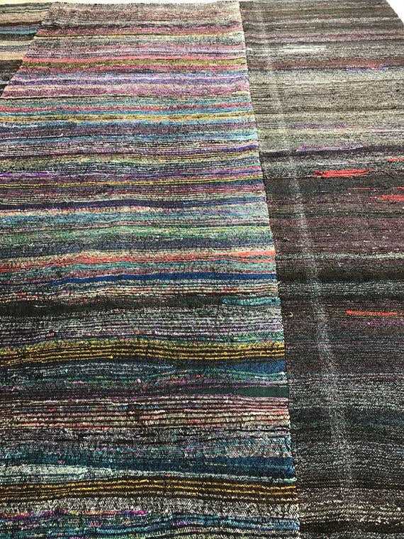 11 X 12 MCM Kilim Rug Black Sea Glass Colored