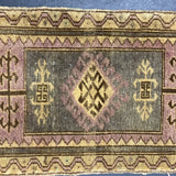 1'5 x 2'9 Antique Turkish Mat Rug  Muted Camel, Heather & Blue '1940