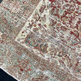 8’2 x 11’2 Classic Vintage Heriz Rug Muted Sea Blue, Red & Clay