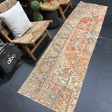 2’6 x 9’9 Vintage Runner Fragment Muted Blue, Beige & Burnt Orange '5123