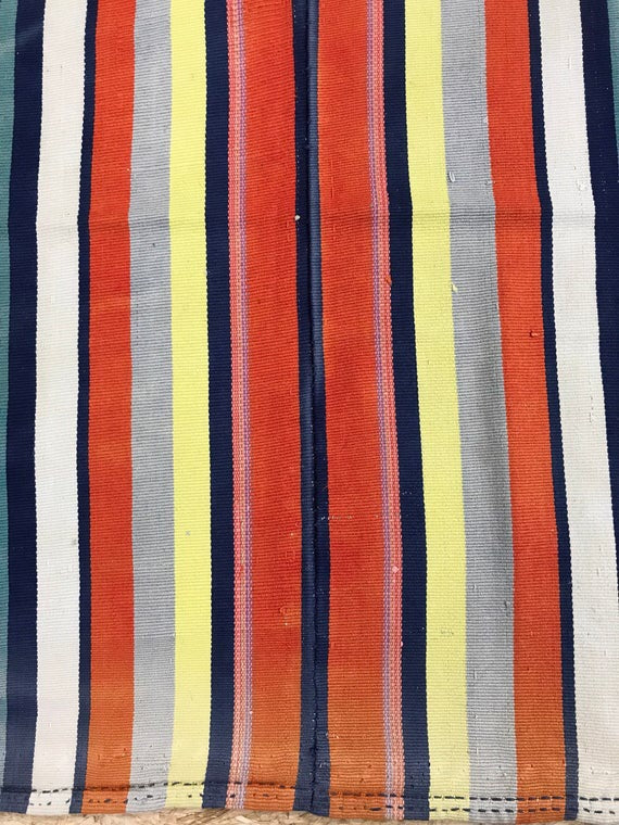 MCM 6x8 Orange and Yellow Striped Vintage Kilim