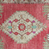 20” x 43” Vintage Oushak Rug Muted Red, Tan & Cream