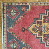 20” x 37” Vintage Oushak Rug Muted Red, Gold and Gray
