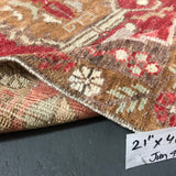 21” x 40” Vintage Turkish Oushak Rug Red, Bronze & Cream jun45