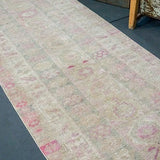 3 x 11  Turkish Oushak Runner Pink and Beige and Gray