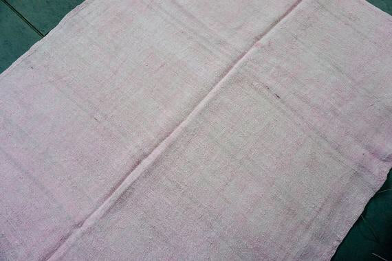 Hemp Kilim 6 x 8 Scandinavian Style MCM Pink Pure Organic Hemp Vintage