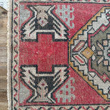 1’8 x 3’ Vintage Turkish Oushak Rug Muted Red, Black & Gray '4579