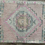 1’6 x 3’2 Vintage Turkish Oushak Rug Muted Pink, Gray & Charcoal