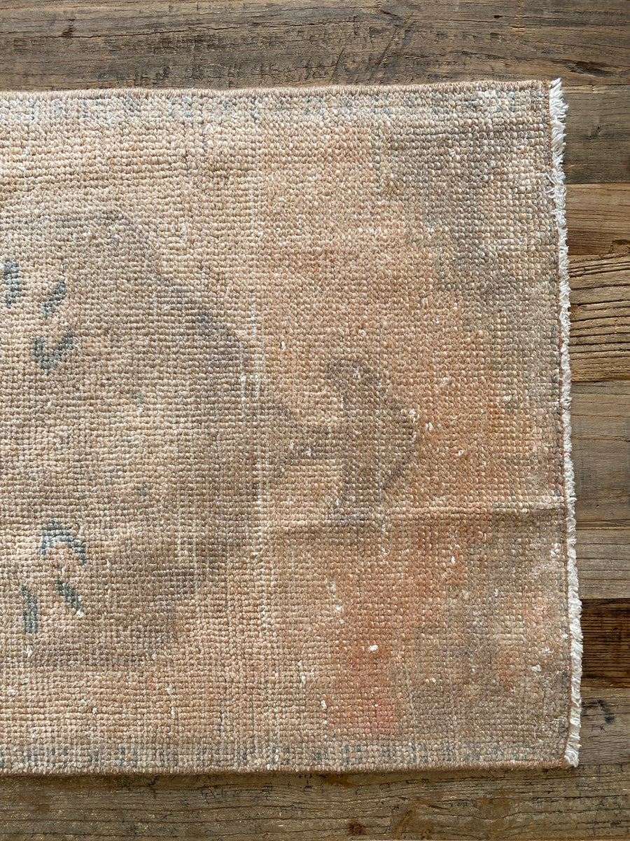 1’8 x 3’ Vintage Oushak Runner Muted Taupe, Blush & Gray