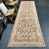 3’6 x 13’9 Classic Antique Runner Muted Brown, Beige and Blush Pink