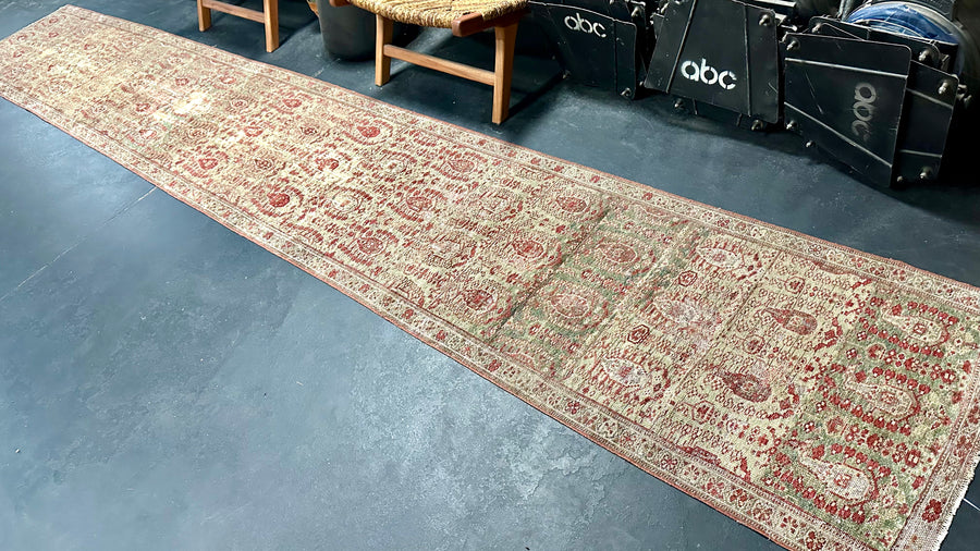 2’6 x 16’6 Long Classic Antique Runner Muted Sage, Copper & Gray