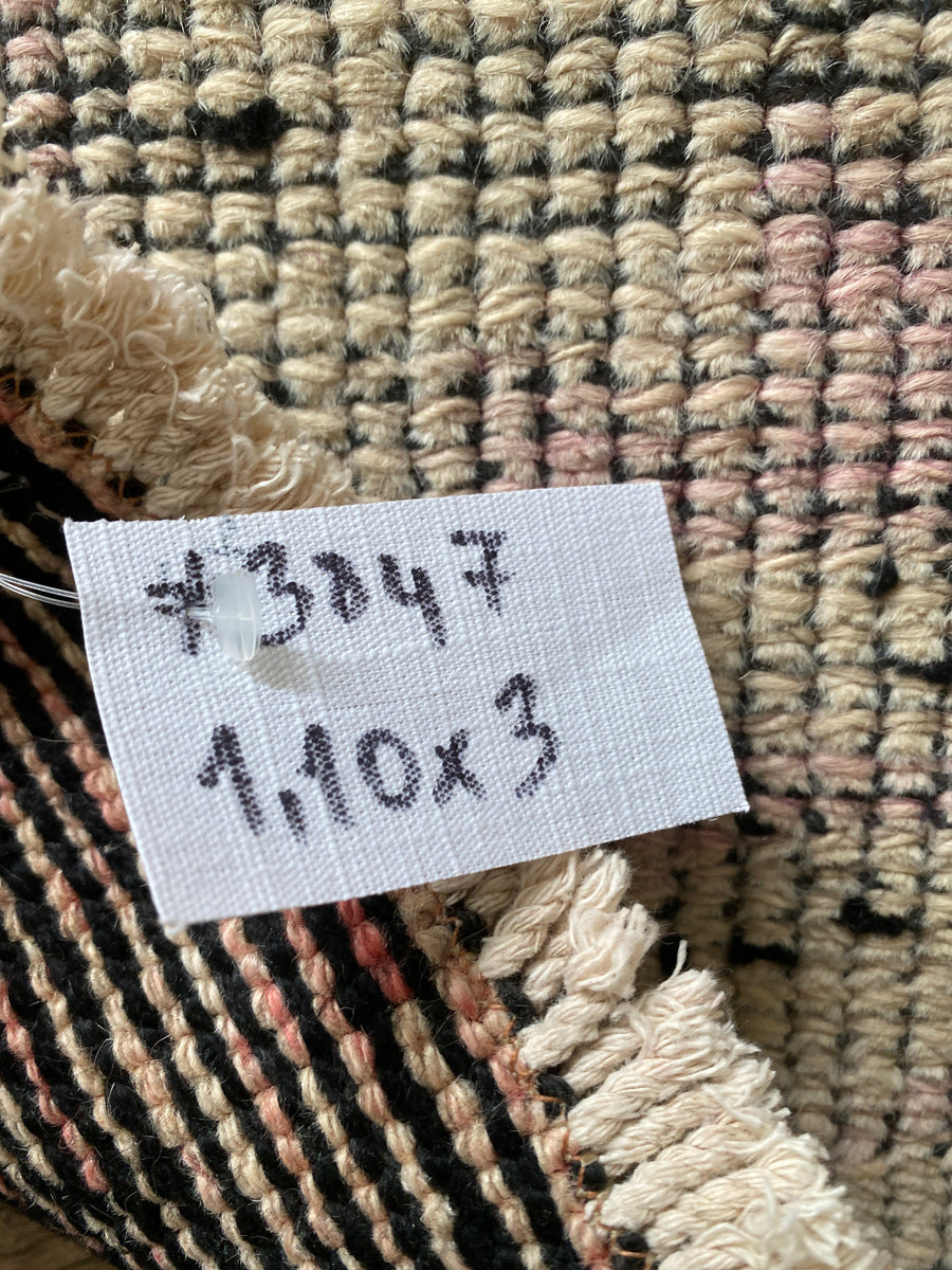 1’10 x 3’ Vintage Turkish Herki Rug Muted Beige, Coral and Black